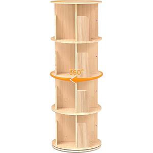 360 Display Rotating Bookshelf Tower, Spinning Bookshelf, 4 Tier Revolving Bookcase for Kids&Adults, Rotating Bookcase for Bedroom, Living Room,Solid Wood Bookshelf Organizer for Small Space