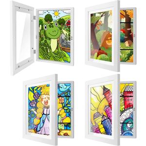 IMMERROT 4 Pack Kids Art Frames 8.5x11 Inch Kids Artwork Flip Frame Changeable for Picture Display, Children School Drawing Projects Storage, Horizontally Vertically Wall Hanging, Front Opening, White