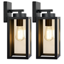 Outdoor Wall Light Fixtures, Exterior Waterproof Lanterns, Porch Sconces Wall Mounted Lighting with E26 Sockets & Glass Shades, Modern Matte Black Wall Lamps for Patio Front Door Entryway, 2-Pack