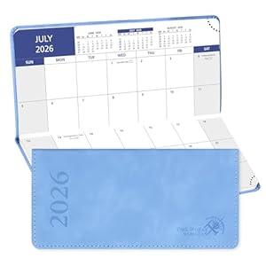 POPRUN 2026 Pocket Monthly Calendar (Jan - Dec), Slim Mini Size-3" x 6.75", 2026 Small Monthly Planner for Purse with Tear-Off Corners, Leather Soft Cover - Black