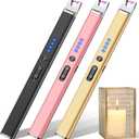 LcFun 3 Pack Electric Candle Lighter USB Rechargeable Plasma Arc Lighter with Safety Lock, Windproof Flameless Lighters Long Stem Matches for Candle, Grill, BBQ, Camping, Gas Stoves (Black,Pink,Gold)