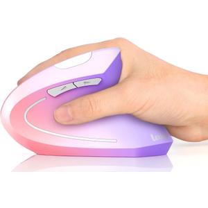Lekvey Ergonomic Mouse, Vertical Wireless Mouse Rechargeable 2.4 GHz Optical Carpal Tunnel Mouse : 800/1200/1600 DPI, 6 Buttons, for Laptop, PC, Mac, Computer, Desktop, Notebook etc, Pink to Purple