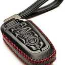 Vitodeco Genuine Leather Smart Key Fob Case Compatible with Ford Mustang 2018-2025, Ford Mustang Mach-E 2021-2025 (5-Button, Black/Red)