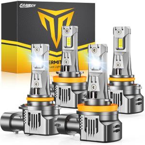 FAHREN H11 9005 LED Bulbs Combo, , % Ultra Brightness, 6500K Cool White,1:1 Mini Hid Light, H11/H9/H8 9005/HB3 Fog Lights with Cooling Fan, Plug and Play, Pack of 4