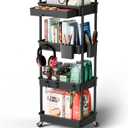 4 Tier Rolling Cart Organizer,Art Craft Diaper Bedside Snack Laundry Room Bathroom Organizer Narrow Thin Slim Rolling Trolley Utility Cart with Wheels for Kitchen,Office(Black)