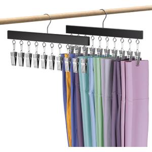 Leggings Organizer for Closet Hanging, 2 Packs Wooden Pants Hangers Hold Up to 20 Shorts, 360 Swivel Space Saving Closet Hanging Organizer for Hats, Underpants, Scarfs, Black