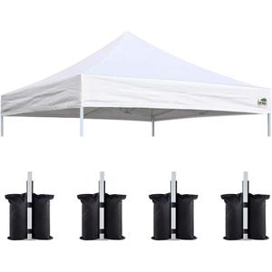 Eurmax USA 10x10 Pop Up Canopy Replacement Top,Universal Instant Canopy Cover ONLY,Heavy Duty UPF 50+ UV Protection,Water & Wind Resistant Tarp, 4 Sand Bags (White)