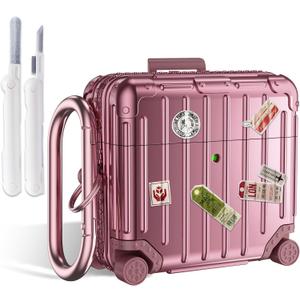 Filoto Compatible with Airpods 4 Case, Cute Fashion Suitcase Design for Airpods 4th Generation Case Cover, Shockproof Protective Hard Case with Keychain/Cleaner Kit(Rose Gold, Airpods 4 Case)
