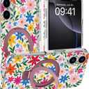 DEENAKIN for iPhone 17 Case - Wireless Charging Compatible - Integrated Multi-Functional Kickstand - Shockproof Protective Phone Case with Trendy Cute Designs for Women - Blooming Wildflower