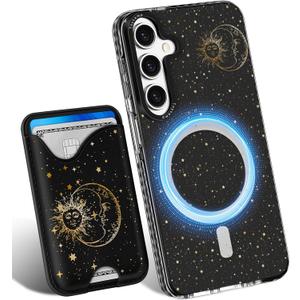 Toycamp for Samsung Galaxy A15 5G Case - Compatible with Magsafe Credit Card Holder Wallet Magnetic Cute Women Teen Girls Kawaii Girly Unique Sun Moon Design Phone Cover for Galaxy A15 5G