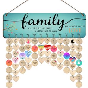 Birthday Gifts for Mom Grandma,Family Birthday Calendar Board Wall Hanging,Family Birthday Plaque with Tags,Mothers Day Gifts from Daughter Grandkids