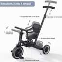 newyoo Toddler Bike, Tricycle w Push Handle for 1-3 Year Old, Birthday Gifts and Toys for Boy's and Girl's Birthday, Convertible 5 in 1 Baby Balance Bike, Kids Outdoor Riding Toys, Black, TR007