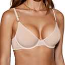 OEAK Womens Unlined Underwire Bras Sheer Mesh Plunge Bralette Push Up Balconette Bra Triangle Minimizer Seamless Tshirt Bras (34D, Nude)