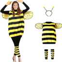 Bee Costume Kit - Women & Kid Bee Costume with Head Piece and Wings for Halloween 5.4ft for Adults