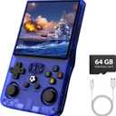 R36MAX Retro Gaming Console, Retro Handheld Games Console with 64GB TF Card, Portable Hand Held Open Source Linux System, 4.0 inch IPS HD Screen Video Game Consoles, 4000mAh Battery (Blue)
