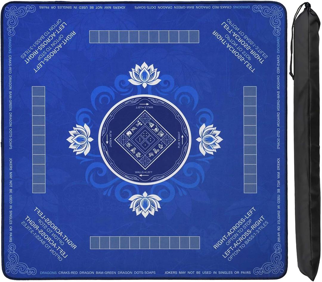Mahjong Mat for Table 31.5"x31.5" Noise Reduction Mahjong Mat with Rules, Non Slip Game Table Cover for Mahjong, Poker, Board, Card, Tile Games
