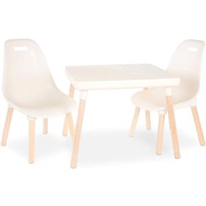 B. toys  Table and Chair Set  Furniture For Toddlers  1 Craft Table & 2 Chairs  Natural Wooden Legs  Ivory  3+ Years