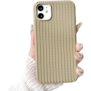 NITITOP Compatible for iPhone 11 Case Cute for Women Girls Woven Pattern Matte Braid Design Solid Color Soft Silicone Shockproof Cover - Khaki
