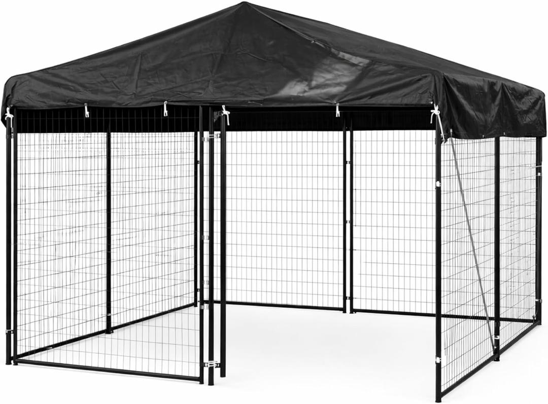 Outdoor Dog Kennel Cover 10x10 FT  600D Heavy Duty Waterproof & UV-Resistant Roof Cover for Dog Kennels, Outdoor Pet Shade Canopy, Durable Replacement Top for 10' x 10' Kennel  Black (Cover Only)