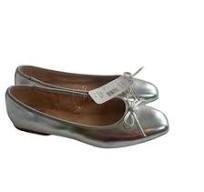 SM New York Womens Zion Ballet Bow Flats Silver Faux Leather 9M