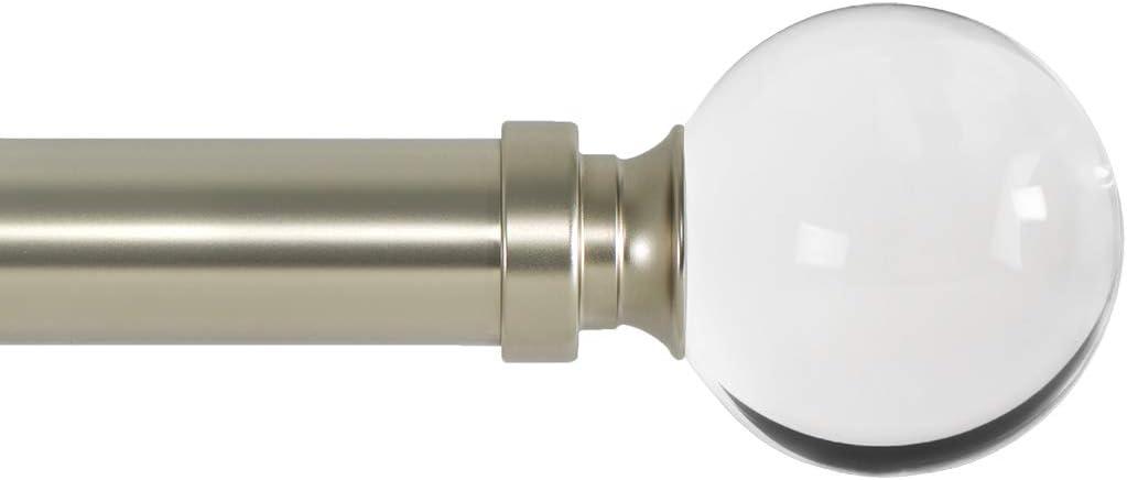 Ivilon Drapery Treatment Window Curtain Rod - Acrylic Ball 1 inch Pole. 48 to 86 Inch. Satin Nickel