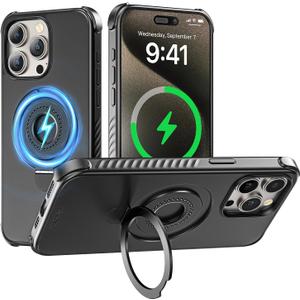 A2C One-Lock Ultra Safe iPhone 15 Pro Max Case – Compatible with One-Lock Car/Bike/Motorcycle Mounts, Eco-Friendly 2X Thick Military-Grade Drop Protection, Stable & Secure – Black & Ring Kickstand