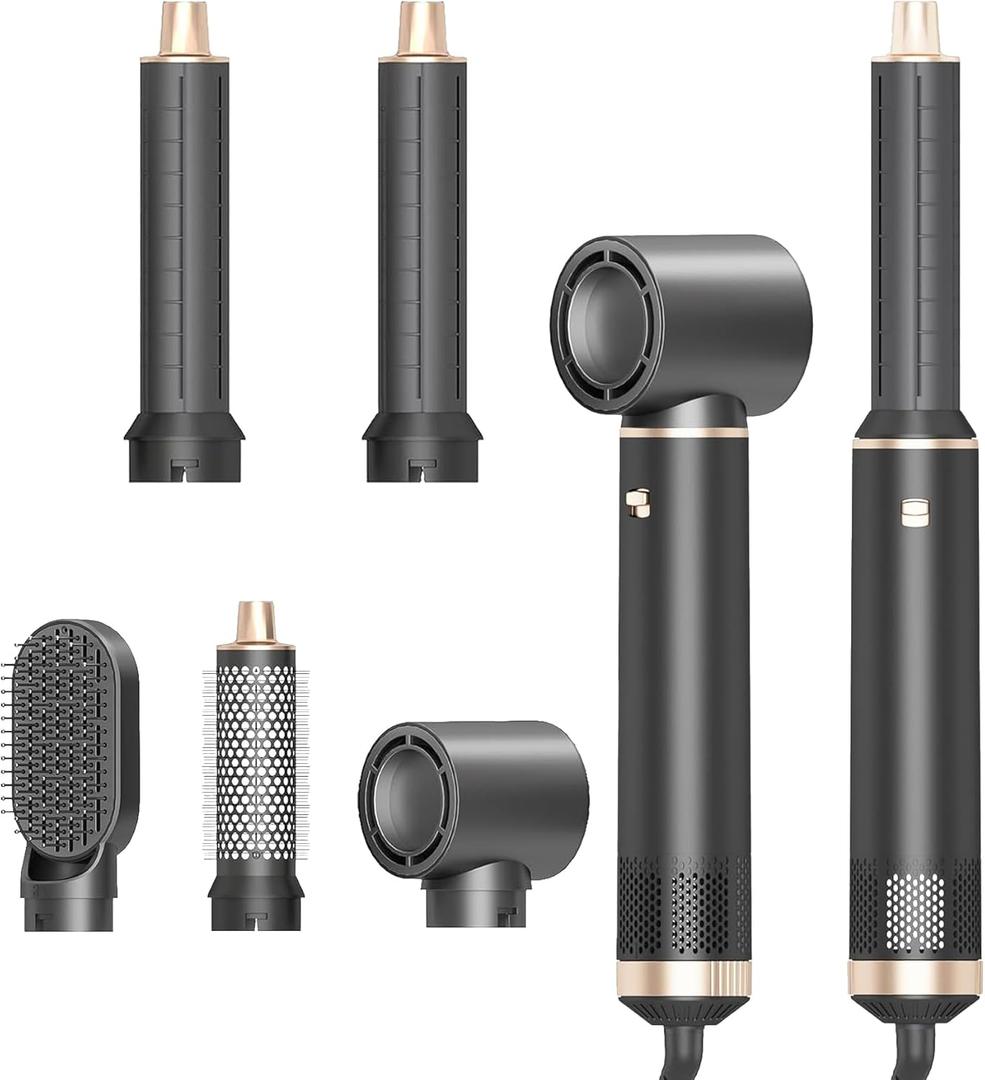 5 in 1 Hair Styler Curler & Air Dryer Brush, Low-Speed Negative Ionic Hair Tools Drying, Multi Air Styler, Professional Blow Dryer Brush for Curling Volumizing Straightening Styling (Gray)