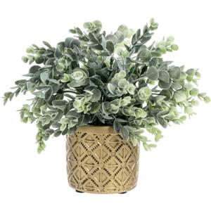 MyGift Artificial Eucalyptus Plant in Modern Gray Concrete Pots with Geometric Embossed Pattern (1, Gold)