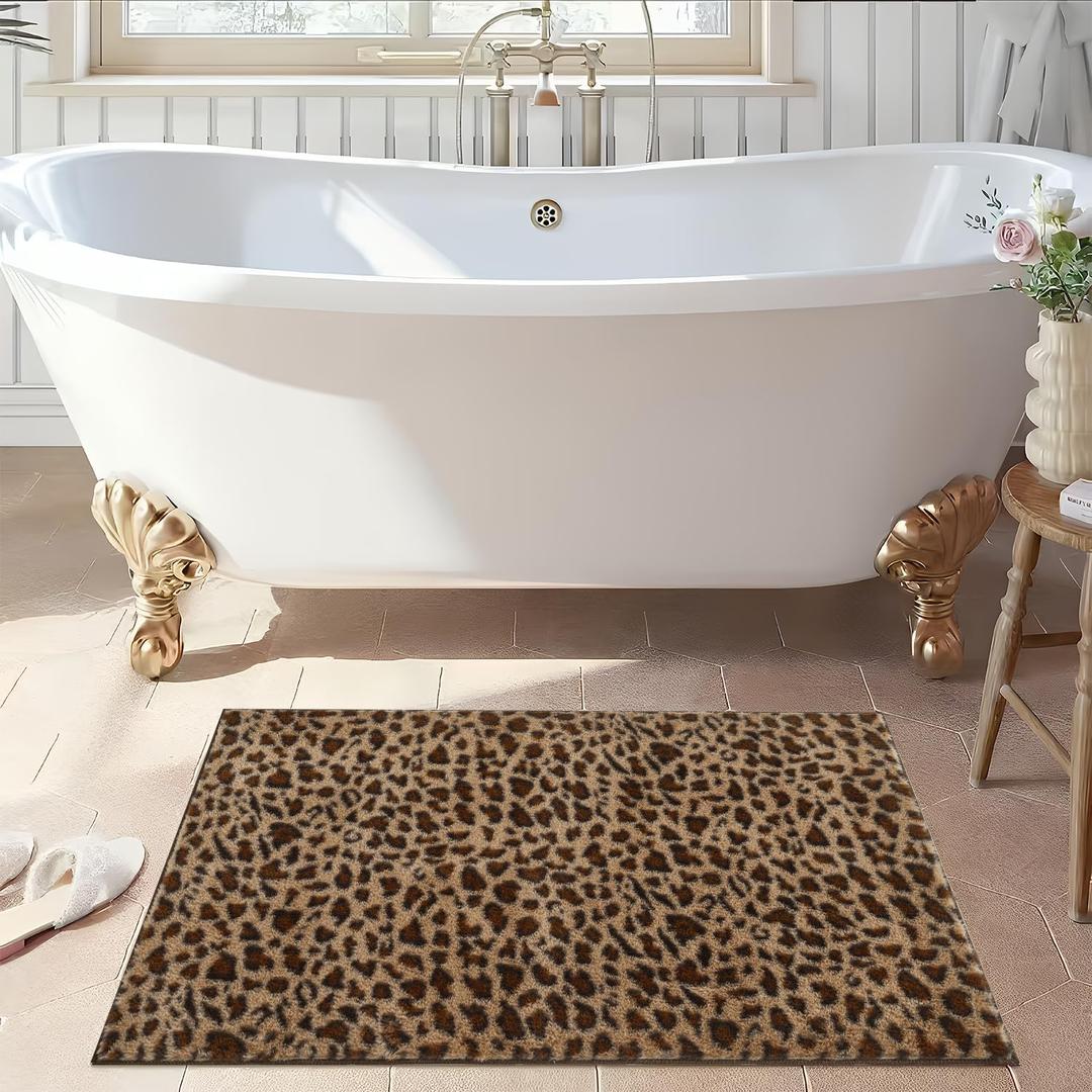 Bathroom Rugs Leopard Print Bath Mats Cheetah Fluffy Rug 24X36 Inch Bath Mat Non Slip Bathroom Rug Washable Bath Mat Shower Rugs for Sink Shower Vanity