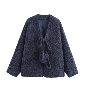 Yimoon Womens Tie Front Fuzzy Jacket Oversized V Neck Bow Fluffy Warm Coat 2024 Fall Loose Long Sleeve Outerwear Large