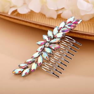 AB Color Crystal Hair Comb Slide for Brides Wedding Handmade Hair Accessories for Women Girls Pink 9