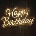 Happy Birthday Neon Sign for Wall Decor,Led Happy Birthday Neon Light Sign,USB Powered Dimmable Light Up Sign for Birthday Party Backdrop Decoration, Warm White, 16.5x9.8 inch