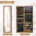 LED Jewelry Cabinet with Mirror - 47.3" Mirror Jewelry Armoire Door Hanging/Wall Mounted Mirror with Storage And Drawers Rustic Brown