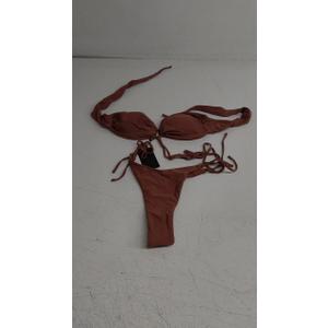 Women Two Piece String Bikini Swimsuit Halter Tie Side Bathing Suits Cheeky Thong Bikini Set (Small, Brownred)