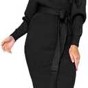 CHERFLY Women's V Neck Sweater Dresses Batwing Long Sleeve Backless Bodycon Long Dress with Belt, Size XL