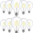 Sunco 10 Pack G25 LED Light Bulbs, Filament Edison Globe, Vanity Lighting Bulb for Bathroom Bedroom, 500 LM, 5W (60W Equivalent), 3000K Warm White, Dimmable, E26 Base, Clear UL