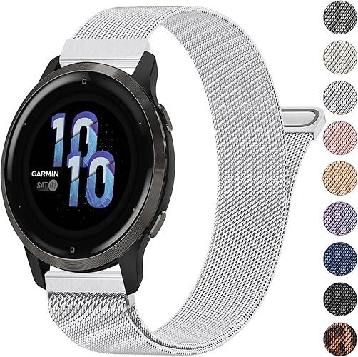 18mm Metal Bands for Garmin Venu 3S / Venu 4 41mm / Venu 2S / Vivoactive 4S / Vivomove 3S / Forerunner 265s Watch Bands, Quick Release Stainless Steel Metal Replacement Wristband Strap for Garmin Forerunner 255s/265s Bands Women Men, Silver