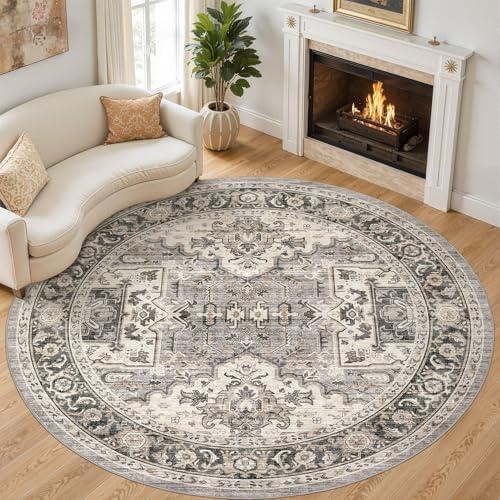 Area Rug for Living Room -  Soft Machine Washable Oriental Vintage Floral Distressed Large Indoor Floor Carpet for Bedroom Under Dining Table Home Office Decor - Brown