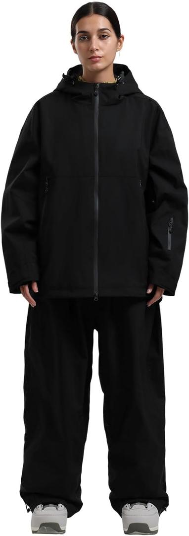GSOU SNOW Women Ski Jacket and Pants Set Men Snowboard Jacket Baggy Snow Suit Waterproof Windproof Insulation Ski suit (X-Large, Black)