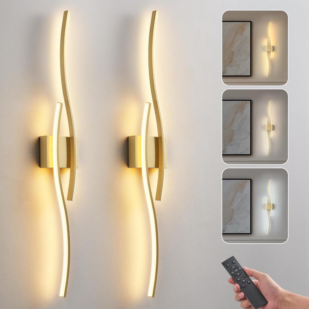 GLOTHOR Battery Operated Wall Sconce Set of 2, Dimmable Modern LED Wireless Wall Light with Remote Control, Sconce Wall Decor for Living Room, Hallway, Quick Install, No Electrician Required