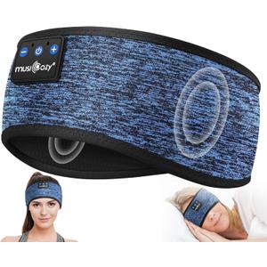 MUSICOZY Bluetooth 5.4 Headband Headphones for Sports and Sleep, Wireless Sleeping Eye Mask Earbuds Earphones for Side Sleepers Workout Running Cool Tech Gadget Unique Gift, Navy Blue
