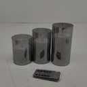 Homemory Grey Glass Flameless Candles, Battery Operated LED Pillar Candles with Remote Control and Timer, Radiance Candles, Real Wax, Set of 3,D3 xH4 5" 6" (Gray)