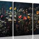 3Pcs Dark Dried Wildflowers Canvas Wall Art Moody Floral Wall decor prints Vintage Black Botanical painting pictures Aesthetic Flower Artwork for Living Room Bathroom Bedroom Decoration,12x16in