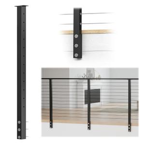 Muzata Black Side Mount Cable Railing Post 42 Inch 42"x2"x2" Level Drilled Space-Saving Stainless Steel Cable Railing System Kit Indoor Outdoor with User Guide PF02 BH4L
