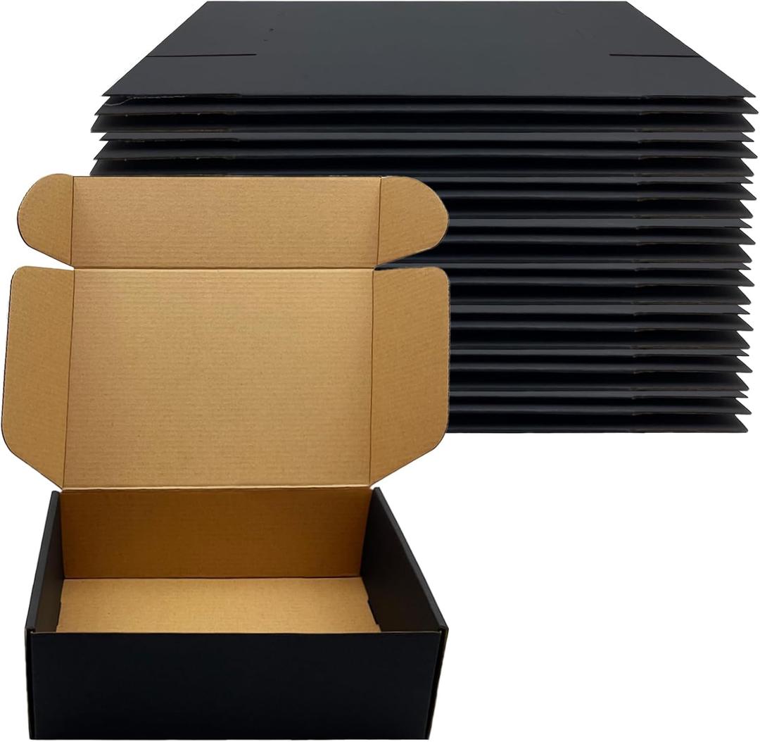 24 Pack 10x7x3 inch Black Shipping Boxes Cardboard Packaging Boxes for Mailing Shipping Corrugated Cardboard Boxes for Packaging Small Business Craft Flat Shipping Boxes Empty Gifts Giving Products