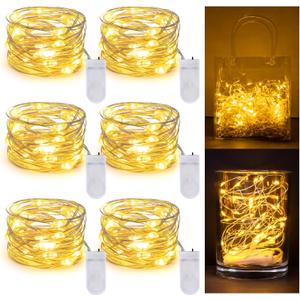 2 x Christmas Fairy Lights - 6 PCS String Light Indoor Battery Operated Warm White Lights for Christmas Tree, DIY Crafts, Wedding, Bedroom Table Decorations for Party(6.5FT,Mini 20LED)