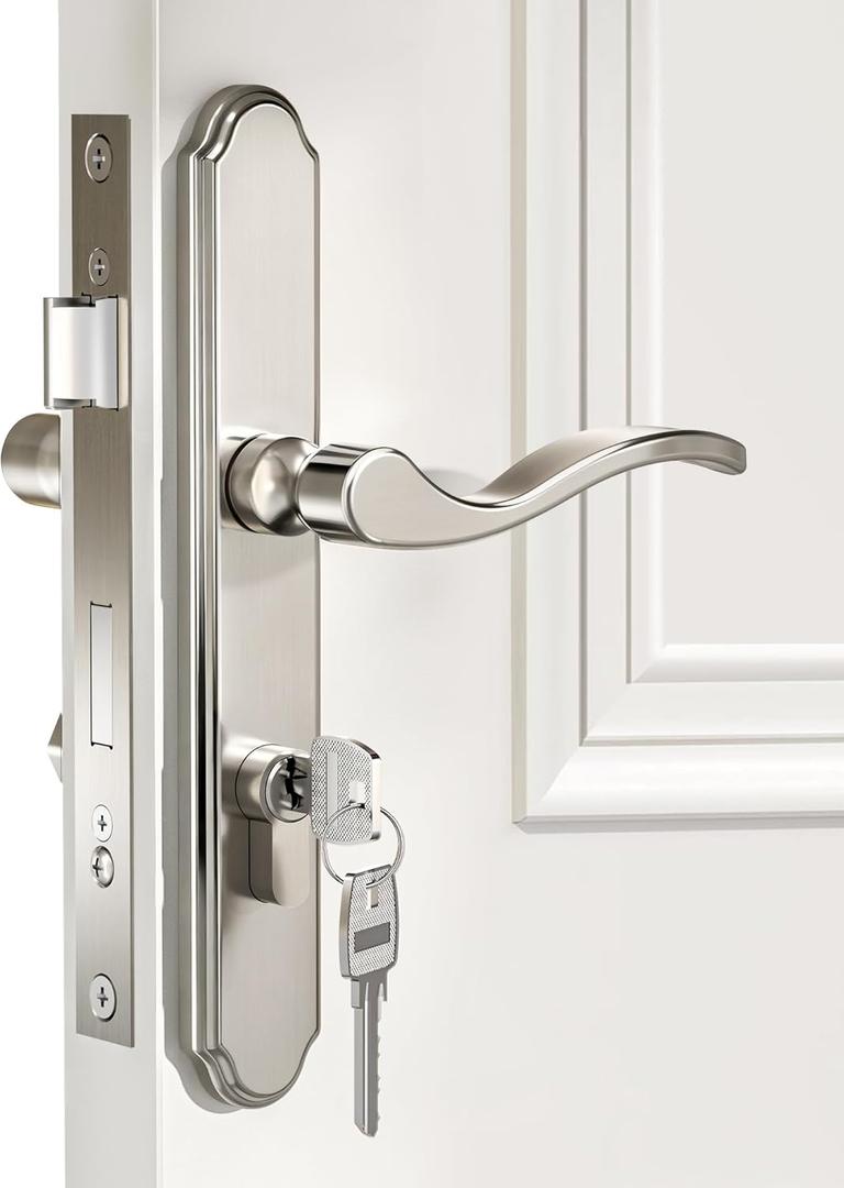 Storm Door Handle Complete Set, Fit Screen and Storm Door Handle Replacement Part with Lock Cylinder and Key, 2-1/2" Handle PZ, Polished Nickel