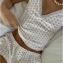 2 x Womens 2 Piece Pajamas Sets Y2k Cute Sleeveless Cami Tops and Shorts Matching Lounge Set Sleepwear (White, S)