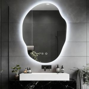 Asymmetrical Bathroom Mirror with Lights,Irregular LED Bathroom Vanity Mirror with Backlit,Anti-Fog,3 Colors and Dimmable Light with Memory,Hardwired Supported[Horizontal/Vertical] 30" H x 22" W