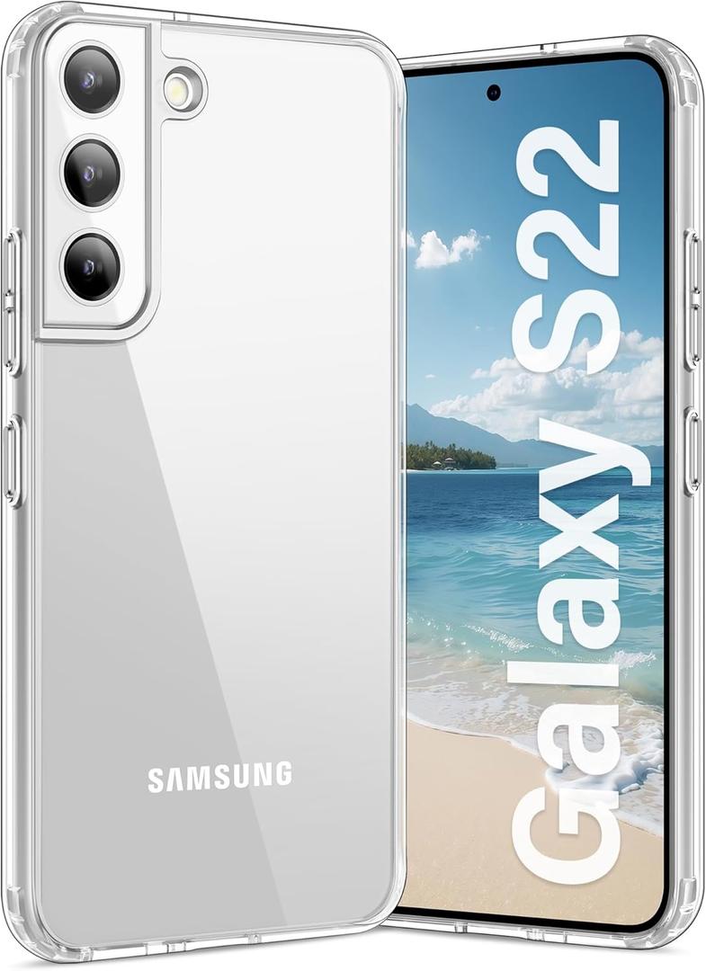 Vakoo Case for Samsung Galaxy S22 5G | Clear Anti-Yellowing, Hard Back, Military-Grade Drop Protection, Supports Wireless Charging - Transparent